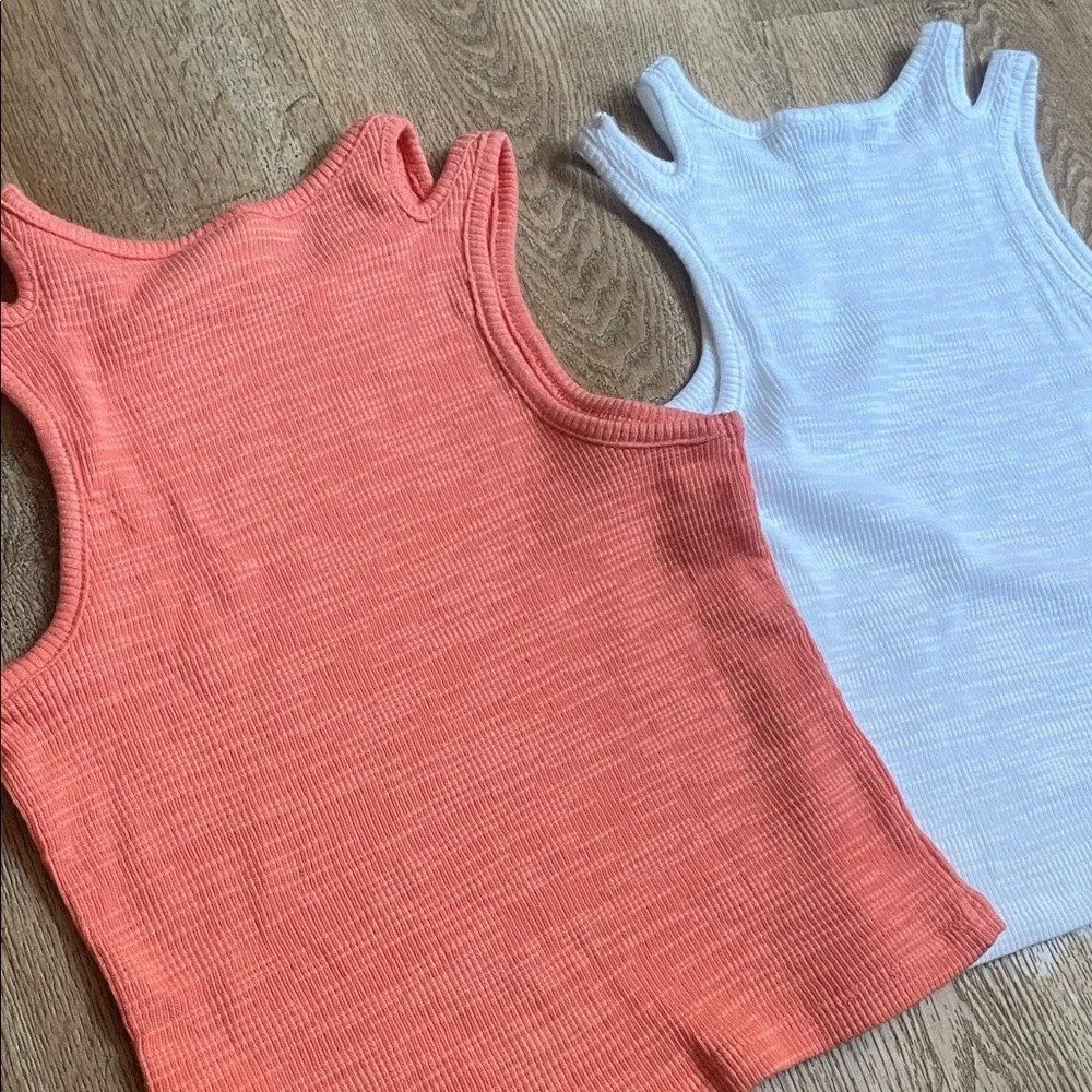 Old Navy Girls Ribbed Tank‎ Top Bundle Coral White Cutout Shoulder Size M 8 2pk